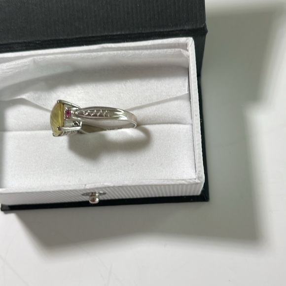 Peridot and pink tourmaline ring set in 14k white gold - Picture 3 of 6